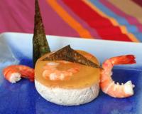 Terrine crabe-crevette, gelée de crustacés.