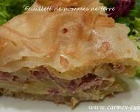 De savoureuses pommes de terre fondantes avec des lardons fumés et du jambon, enveloppées de feuilles de brick. Délicieux !