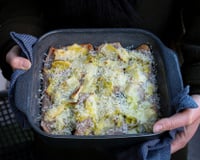 Crêpes au four à la fondue de poireaux