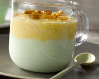 Cremeux de polenta sucrée sur pannacotta au génépi