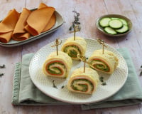 Envie d’une idée végé pour l’apéro ? Découvrez ces roulées d’omelette aux tranches végé lentilles corail, chèvre et courgettes