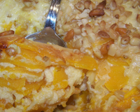 Gratin de potimarron au lait de coco, huile de pistache et pignons de pin