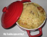 Cocotte de ravioles à la fondue de poireaux