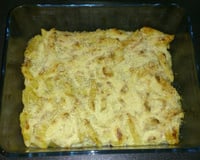 Gratin de pâtes au jambon assaisonné d'une pointe de noix de muscade