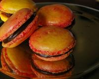 Des macarons aux coques colorées avec une ganache chocolat noir et cardamome. Dépaysants!