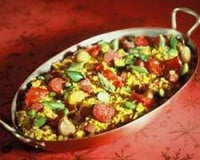 La paella de légumes du moment, duo de riz de Camargue safrané