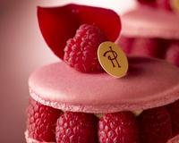 Une recette de Pierre Hermé Une composition de biscuit macaron au chocolat, biscuit macaron cassis, ganache chocolat pure origine Chuao et cassis, grains de cassis pochés