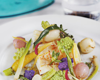 Cabillaud vapeur « citron, thym », pistou de légumes de saison
