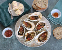 Huîtres chaudes au bacon grillé, sauce au vinaigre balsamique