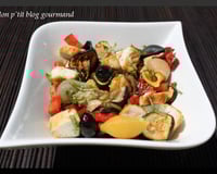 Salade de légumes grillés et poulet caramélisé à la moutarde