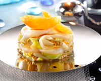 St Jacques aux poireaux, tofu et zestes d'orange