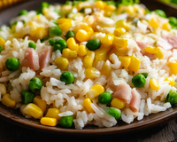 Salade jambon/maïs/petits pois/riz