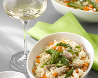 Risotto aux asperges vertes et fines lamelles de veau