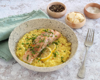 Risotto au safran et saumon à la vapeur