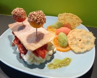 Du soleil dans l'assiette, sorbets aux tomates et mille-feuille citron-basilic-tomate à l'huile d'olive de Nyons AOP