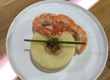 Gambas flambées au whisky et purée de céleri pomme de terre