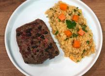 Risotto de boulgour au potiron et pavé de boeuf au poivre
