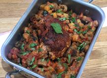 Rôti de porc au paprika et aubergines à la provençale