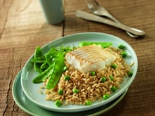 Cabillaud au riz complet et légumes verts