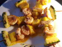 Mes brochettes crevette, courgette et ananas au miel