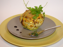 Mini chou-fleur farci au cabillaud, curry et mimolette... comme un gratin