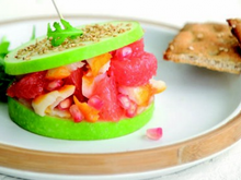 Burger de pomme verte, pamplemousse de Floride, haddock et grenade