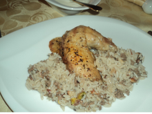 Poulet farci à la viande hachée riz et fruits secs (liban)