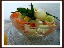 Salade papardelle, concombre saumon sorbet citron