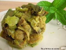 Tajine d'agneau aux artichauts violets, fèves et courgettes à la menthe
