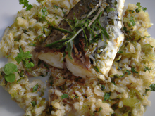 Daurade royale Bio poêlée, huile d'herbes et riz vénéré façon risotto