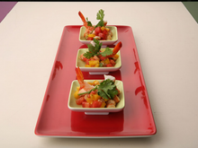 Tartare de crevettes,  mangue et pastèque à la vanille, citron vert et coriandre