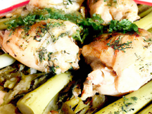 Chapon en 3 cuissons au cardons