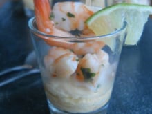 Purée de pois chiches, crevettes sauce thaïe