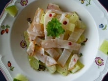 Marlin fumé mariné sur lit de calebasse et christophine