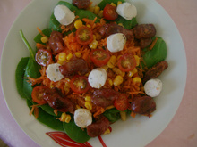 Salade de pousses d'épinard, gésiers de volaille, fromage de chèvre