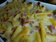 Gratin de pâtes au chèvre et jambon