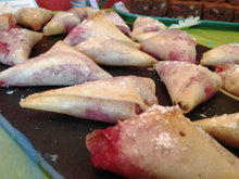 Samoussas framboises, chocolat blanc