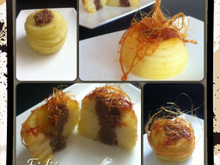 Pommes à la crème d'amande, sirop d'érable et cannelle,  en cage de caramel