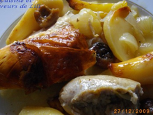 Poularde rôtie au four, boudin blanc et marrons