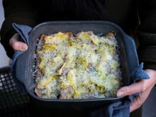 Crêpes au four à la fondue de poireau et fromage de chèvre