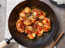 Râbles de lapin au miel et balsamique, sautés au wok