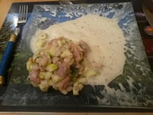 Tartare de truite espuma pamplemousse et huile d'olive