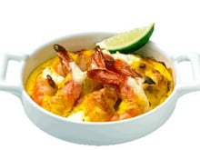 Gratin de gambas au Philadelphia, curry et citron vert
