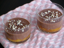 Compotée de pêches et délice au chocolat