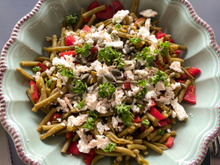 Salade de haricot verts, poivron, feta et graines de tournesol