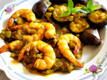 Gambas au curry et aux aubergines braisées maison