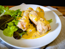 Paupiettes de poulet à la moutarde cuites au cidre