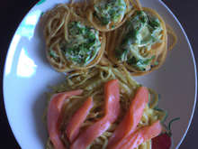 Spaghettis vertes au Philadelphia et au saumon fumé