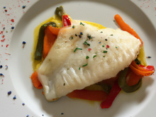 Papillote de cabillaud, étuvée de légumes au Neufchâtel