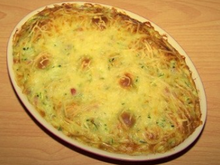 Gratin de ravioles aux lardons et courgette
